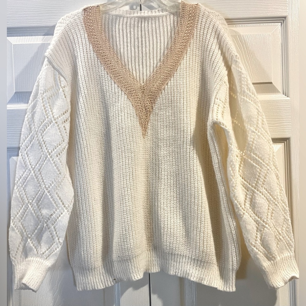 No Brand Name Sweater Women's XXL Cable Knit  Long Sleeve in Cream